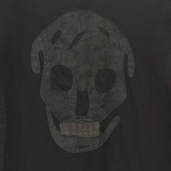 *RARE* ALEXANDER MCQUEEN Suede Skull Dark Green Appliqué Italy Black T-Shirt XL - Picture 4 of 6